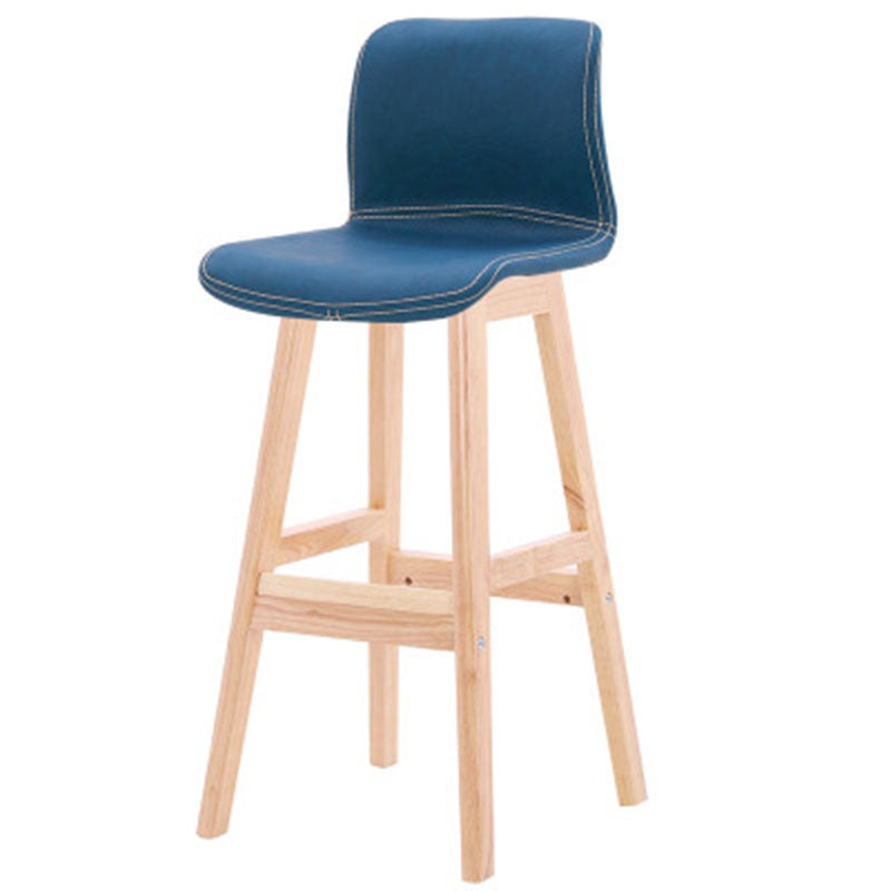 Contemporary Scandinavian PU Leather Bar Stool with Solid Wood Frame, Curved Square Seat and Backrest – Perfect for Dining Room