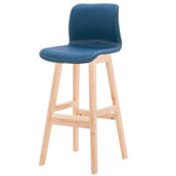 Contemporary Scandinavian PU Leather Bar Stool with Solid Wood Frame, Curved Square Seat and Backrest – Perfect for Dining Room
