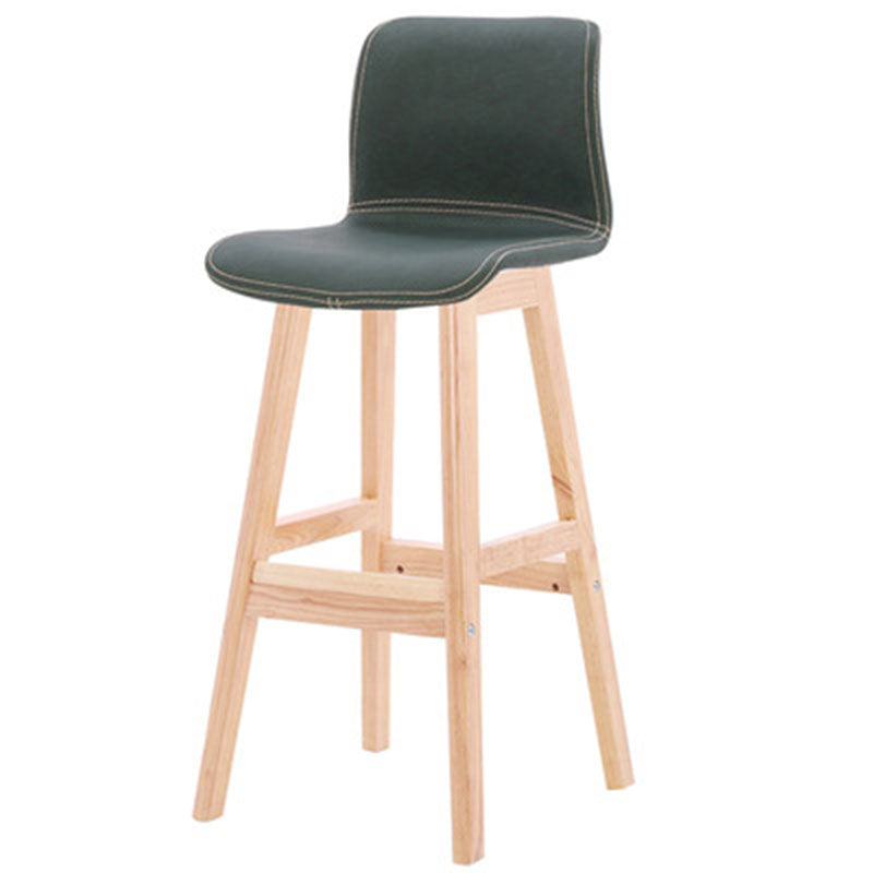 Contemporary Scandinavian PU Leather Bar Stool with Solid Wood Frame, Curved Square Seat and Backrest – Perfect for Dining Room