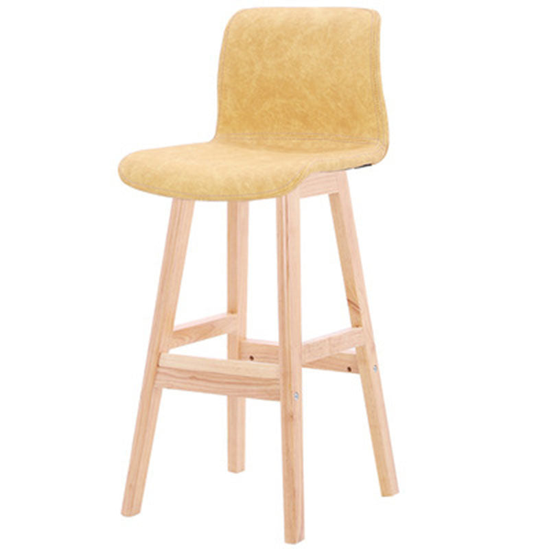 Contemporary Scandinavian PU Leather Bar Stool with Solid Wood Frame, Curved Square Seat and Backrest – Perfect for Dining Room
