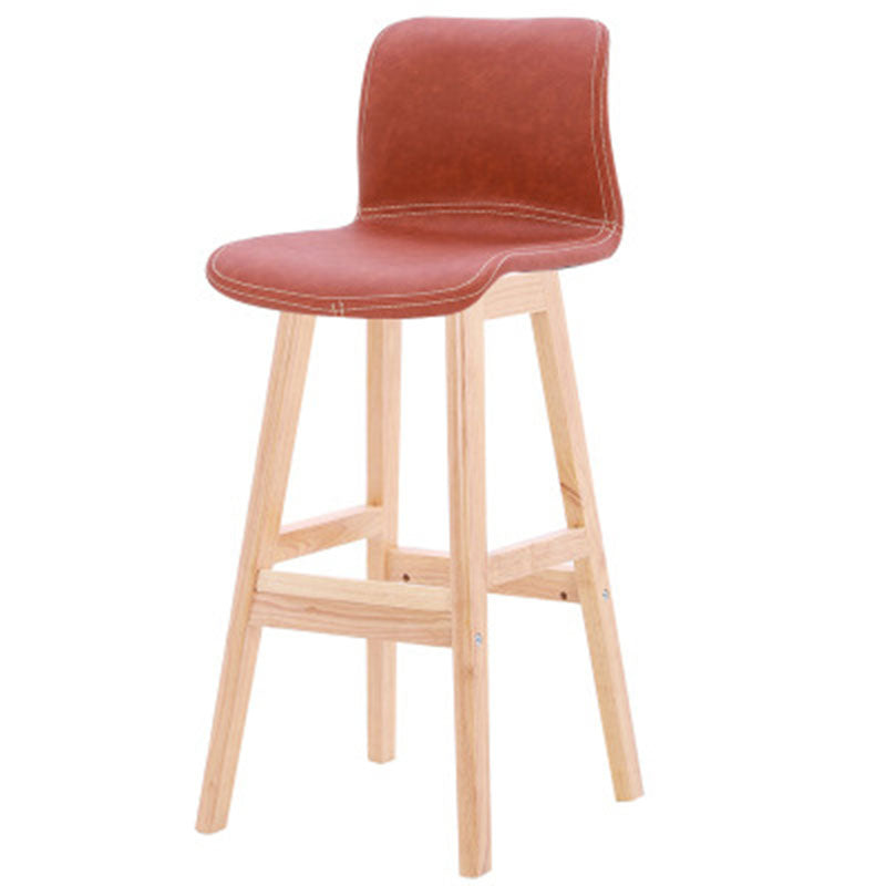 Contemporary Scandinavian PU Leather Bar Stool with Solid Wood Frame, Curved Square Seat and Backrest – Perfect for Dining Room
