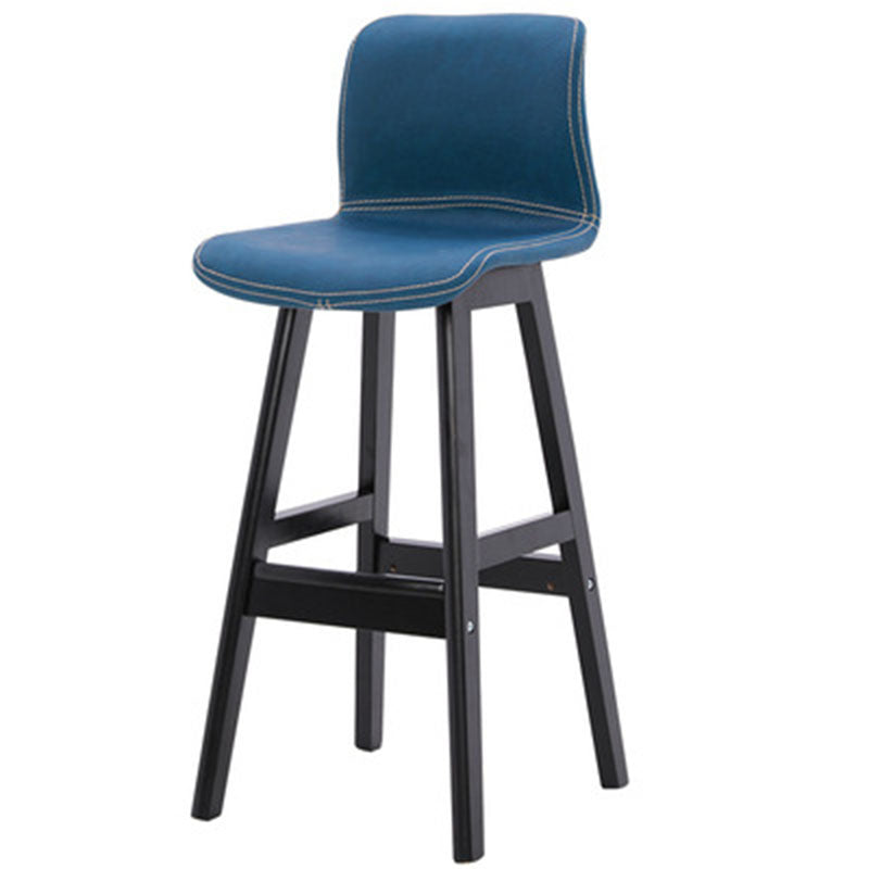 Contemporary Scandinavian PU Leather Bar Stool with Solid Wood Frame, Curved Square Seat and Backrest – Perfect for Dining Room