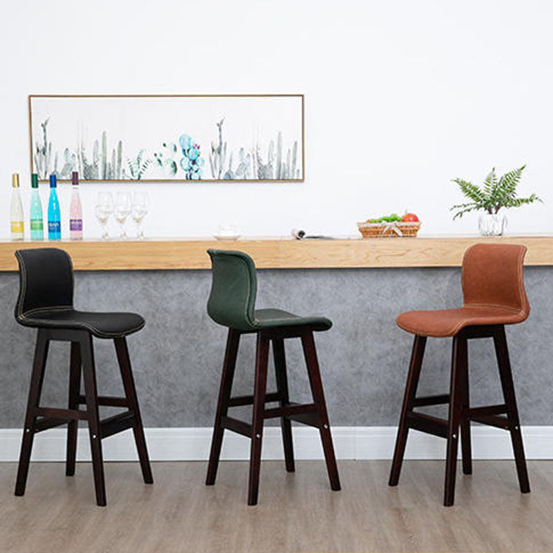 Contemporary Scandinavian PU Leather Bar Stool with Solid Wood Frame, Curved Square Seat and Backrest – Perfect for Dining Room