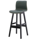 Contemporary Scandinavian PU Leather Bar Stool with Solid Wood Frame, Curved Square Seat and Backrest – Perfect for Dining Room