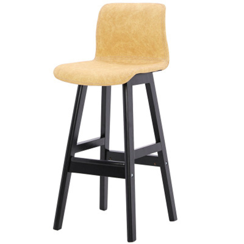Contemporary Scandinavian PU Leather Bar Stool with Solid Wood Frame, Curved Square Seat and Backrest – Perfect for Dining Room