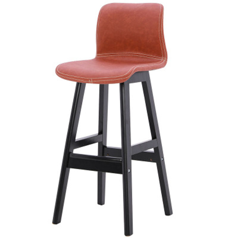 Contemporary Scandinavian PU Leather Bar Stool with Solid Wood Frame, Curved Square Seat and Backrest – Perfect for Dining Room