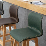 Contemporary Scandinavian PU Leather Bar Stool with Solid Wood Frame, Curved Square Seat and Backrest – Perfect for Dining Room