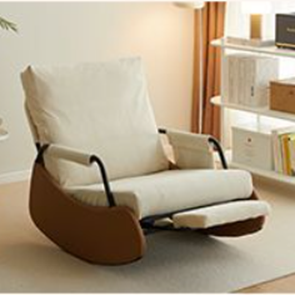 Nordic Contemporary Tech Fabric Corduroy Faux Suede Curved Rocking Accent Chair with Backrest & Armrests, Carbon Steel Frame for Living Room