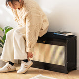 Traditional Japanese Bamboo Ventilated Shoe Bench – Rectangular ABS Construction with Linen Finish for Entryway & Living Room