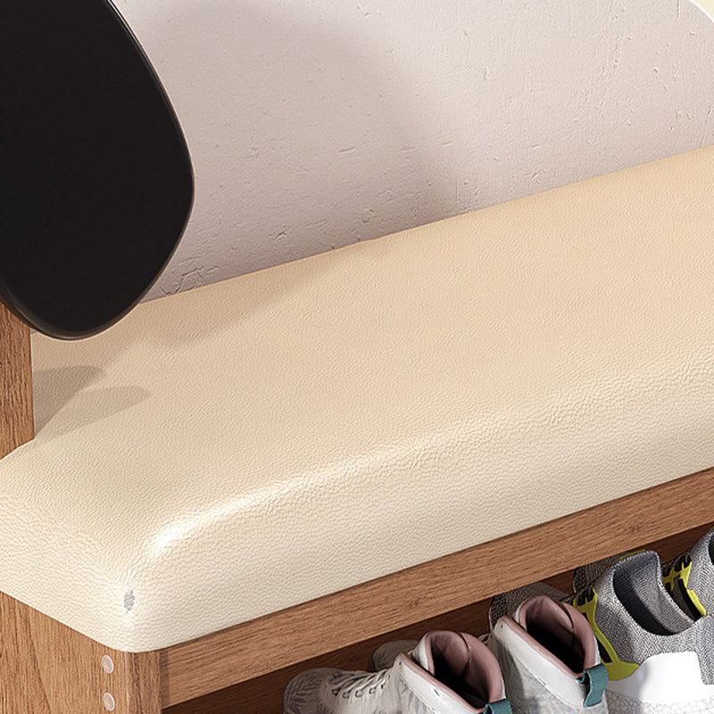 Contemporary Faux Oil-Waxed Leather & Bamboo Dog-Shaped Rectangular Shoe Bench with Half-Tier Storage — Modern Living Room Organizer