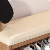 Contemporary Faux Oil-Waxed Leather & Bamboo Dog-Shaped Rectangular Shoe Bench with Half-Tier Storage — Modern Living Room Organizer