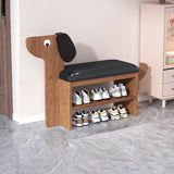 Contemporary Faux Oil-Waxed Leather & Bamboo Dog-Shaped Rectangular Shoe Bench with Half-Tier Storage — Modern Living Room Organizer