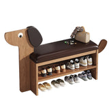 Contemporary Faux Oil-Waxed Leather & Bamboo Dog-Shaped Rectangular Shoe Bench with Half-Tier Storage — Modern Living Room Organizer
