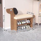 Contemporary Faux Oil-Waxed Leather & Bamboo Dog-Shaped Rectangular Shoe Bench with Half-Tier Storage — Modern Living Room Organizer