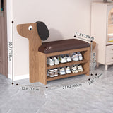 Contemporary Faux Oil-Waxed Leather & Bamboo Dog-Shaped Rectangular Shoe Bench with Half-Tier Storage — Modern Living Room Organizer