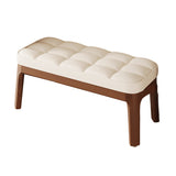 Contemporary Scandinavian PU Leather Upholstered Solid Wood Shoe Bench with Rectangular Grid Design for Entryway & Living Room
