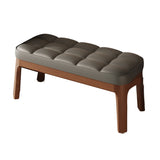 Contemporary Scandinavian PU Leather Upholstered Solid Wood Shoe Bench with Rectangular Grid Design for Entryway & Living Room