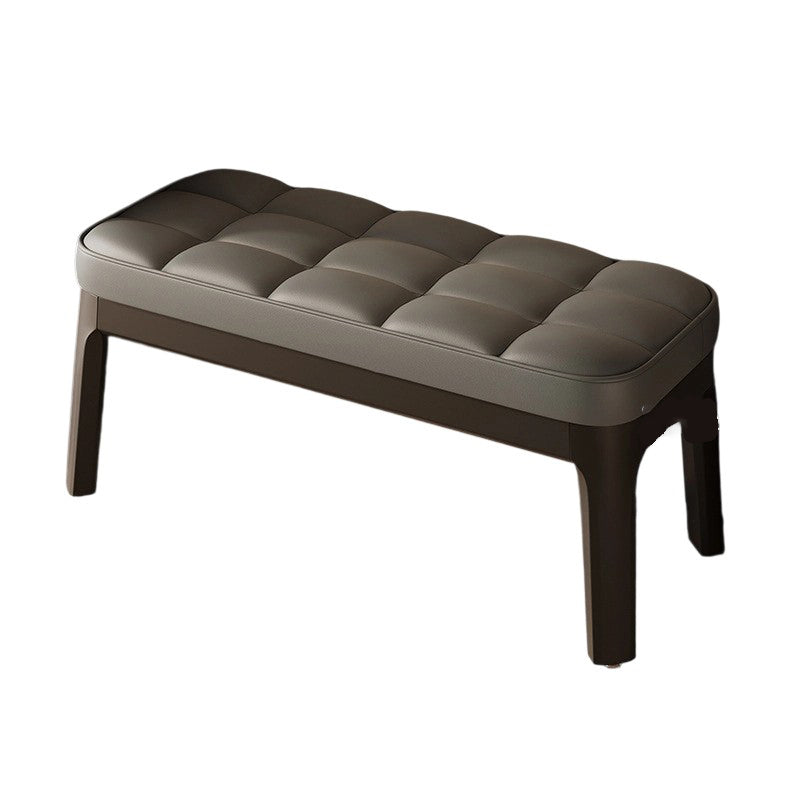 Contemporary Scandinavian PU Leather Upholstered Solid Wood Shoe Bench with Rectangular Grid Design for Entryway & Living Room