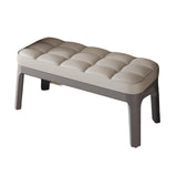 Contemporary Scandinavian PU Leather Upholstered Solid Wood Shoe Bench with Rectangular Grid Design for Entryway & Living Room