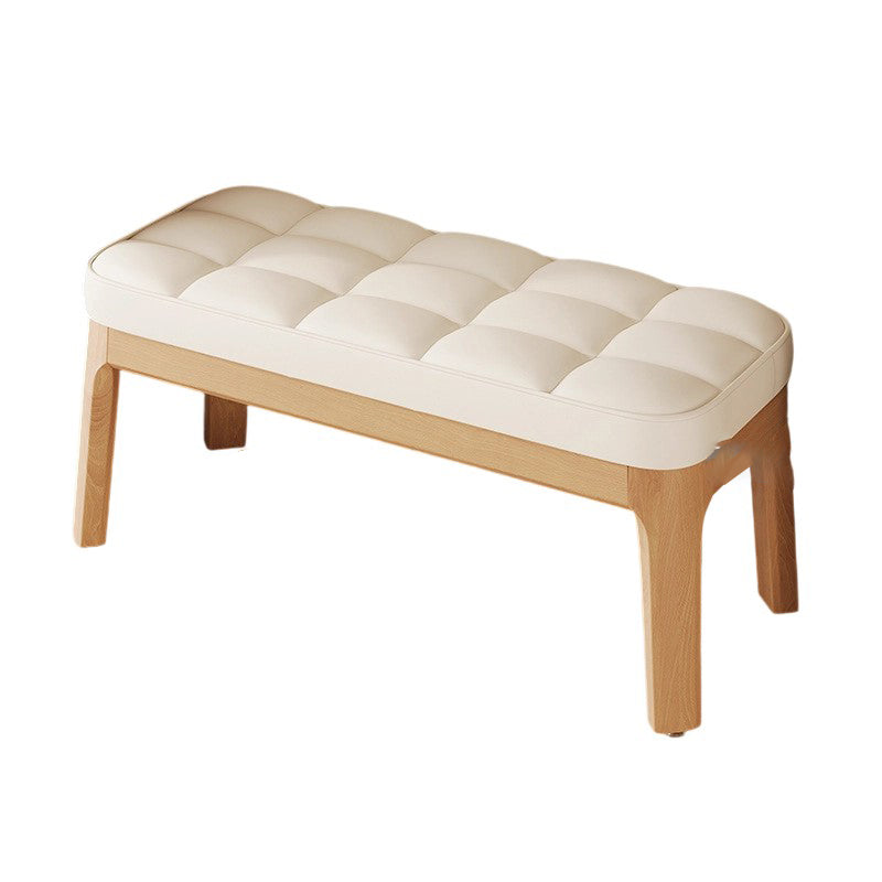 Contemporary Scandinavian PU Leather Upholstered Solid Wood Shoe Bench with Rectangular Grid Design for Entryway & Living Room