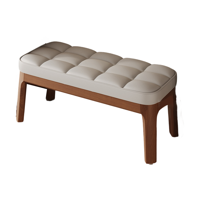 Contemporary Scandinavian PU Leather Upholstered Solid Wood Shoe Bench with Rectangular Grid Design for Entryway & Living Room