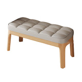 Contemporary Scandinavian PU Leather Upholstered Solid Wood Shoe Bench with Rectangular Grid Design for Entryway & Living Room