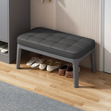 Contemporary Scandinavian PU Leather Upholstered Solid Wood Shoe Bench with Rectangular Grid Design for Entryway & Living Room