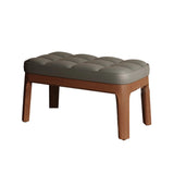 Contemporary Scandinavian PU Leather Upholstered Solid Wood Shoe Bench with Rectangular Grid Design for Entryway & Living Room