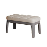 Contemporary Scandinavian PU Leather Upholstered Solid Wood Shoe Bench with Rectangular Grid Design for Entryway & Living Room