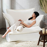 Moonlight White Swivel Birch Wood Accent Chair – Sleek Minimalist Lounge Chair for Living Room or Study