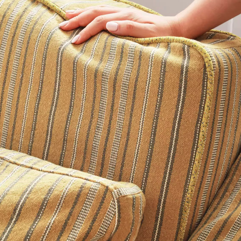 Golden Stripe Cotton-Linen Birch Wood Accent Chair – Sleek Minimalist Retro Lounge for Living Room