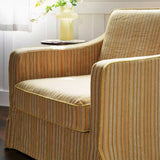 Golden Stripe Cotton-Linen Birch Wood Accent Chair – Sleek Minimalist Retro Lounge for Living Room