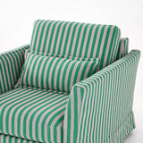 Green & White Stripe Birch Wood Accent Chair – Scandinavian-Style Lounge Chair for Living Room or Study