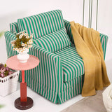 Green & White Stripe Birch Wood Accent Chair – Scandinavian-Style Lounge Chair for Living Room or Study