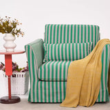 Green & White Stripe Birch Wood Accent Chair – Scandinavian-Style Lounge Chair for Living Room or Study