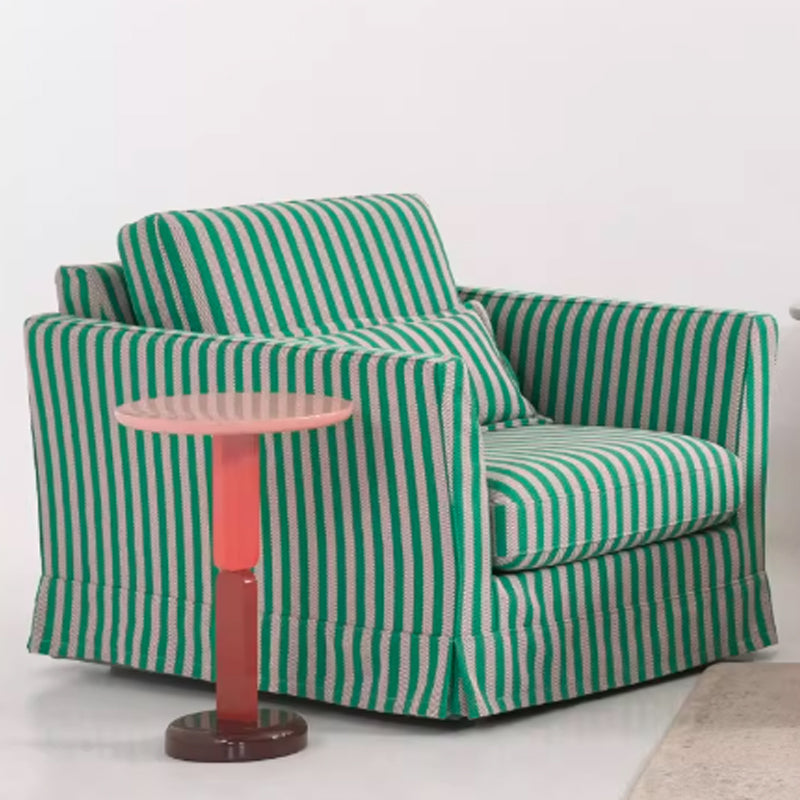 Green & White Stripe Birch Wood Accent Chair – Scandinavian-Style Lounge Chair for Living Room or Study