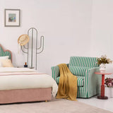 Green & White Stripe Birch Wood Accent Chair – Scandinavian-Style Lounge Chair for Living Room or Study
