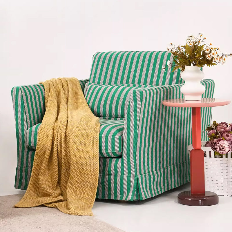 Green & White Stripe Birch Wood Accent Chair – Scandinavian-Style Lounge Chair for Living Room or Study