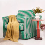 Green & White Stripe Birch Wood Accent Chair – Scandinavian-Style Lounge Chair for Living Room or Study