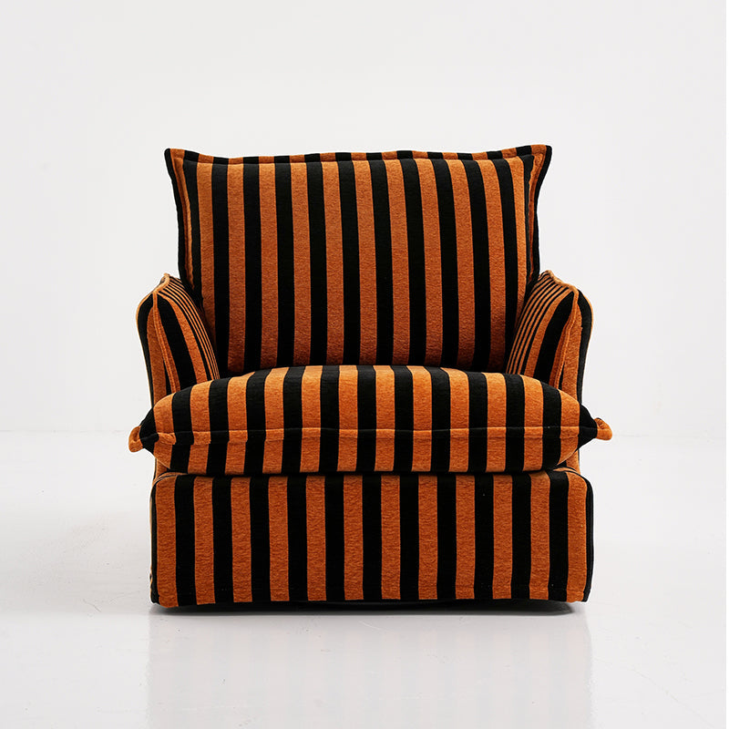 Bold Black & Orange Stripe Swivel Birch Wood Accent Chair - French-Inspired Living Room Lounge Chair