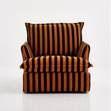 Bold Black & Orange Stripe Swivel Birch Wood Accent Chair - French-Inspired Living Room Lounge Chair