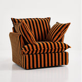 Bold Black & Orange Stripe Swivel Birch Wood Accent Chair - French-Inspired Living Room Lounge Chair