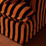 Bold Black & Orange Stripe Swivel Birch Wood Accent Chair - French-Inspired Living Room Lounge Chair