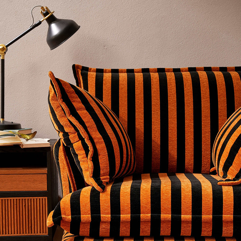 Bold Black & Orange Stripe Swivel Birch Wood Accent Chair - French-Inspired Living Room Lounge Chair