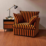 Bold Black & Orange Stripe Swivel Birch Wood Accent Chair - French-Inspired Living Room Lounge Chair