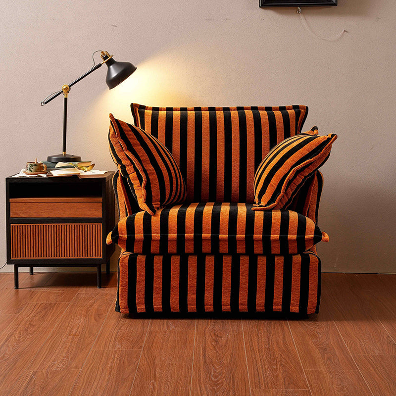Bold Black & Orange Stripe Swivel Birch Wood Accent Chair - French-Inspired Living Room Lounge Chair