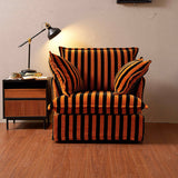 Bold Black & Orange Stripe Swivel Birch Wood Accent Chair - French-Inspired Living Room Lounge Chair