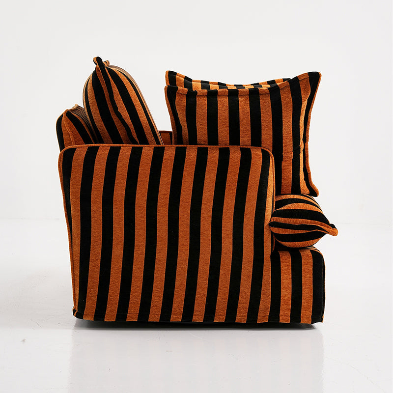 Bold Black & Orange Stripe Swivel Birch Wood Accent Chair - French-Inspired Living Room Lounge Chair