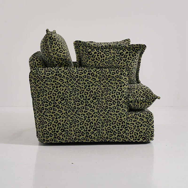 Green Leopard Print Swivel Birch Wood Accent Chair — Vintage Oriental Style Sofa for Living Room
