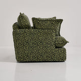 Green Leopard Print Swivel Birch Wood Accent Chair — Vintage Oriental Style Sofa for Living Room